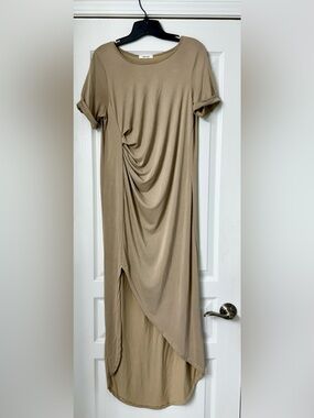 Mod Ref Taupe Draped Short-Sleeve Maxi Dress